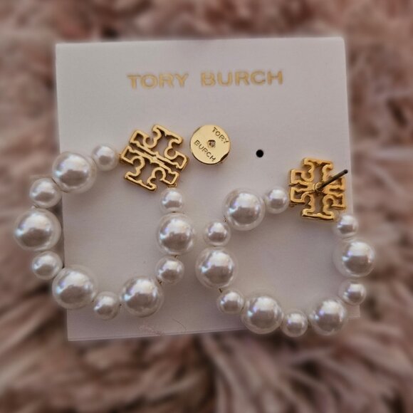 Tory Burch Britten Pearl Hoops - Picture 2 of 3